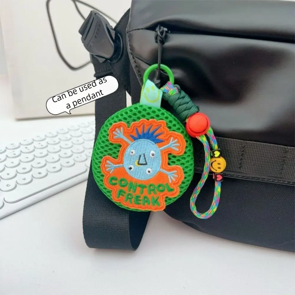 Portachiavi portatile con piccola custodia in rete con manico in corda, mini portamonete traspirante, modello cartone animato, organizer rotondo per cuffie