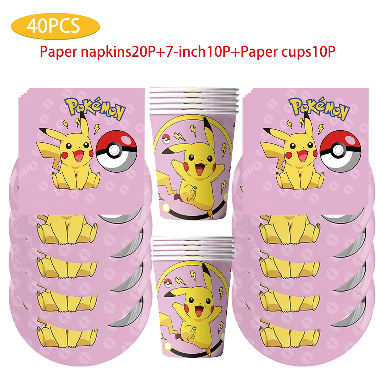 MINISO Pink Pokemon Themed Eco Rat Decoration Party Arrangement Tableware Decoration Party supplies Scene decoration set