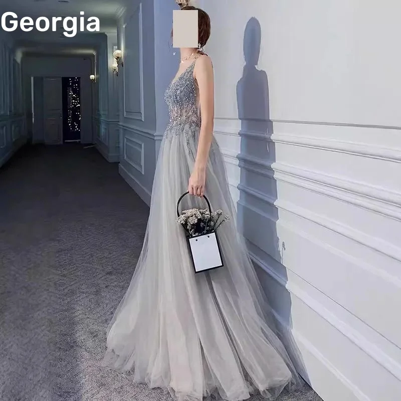 A-Line Formal Occasion Dresses Customize V-Neck Dress Women Elegant Luxury Floor-Length Zipper Up Lace فستان حفلات الزفاف