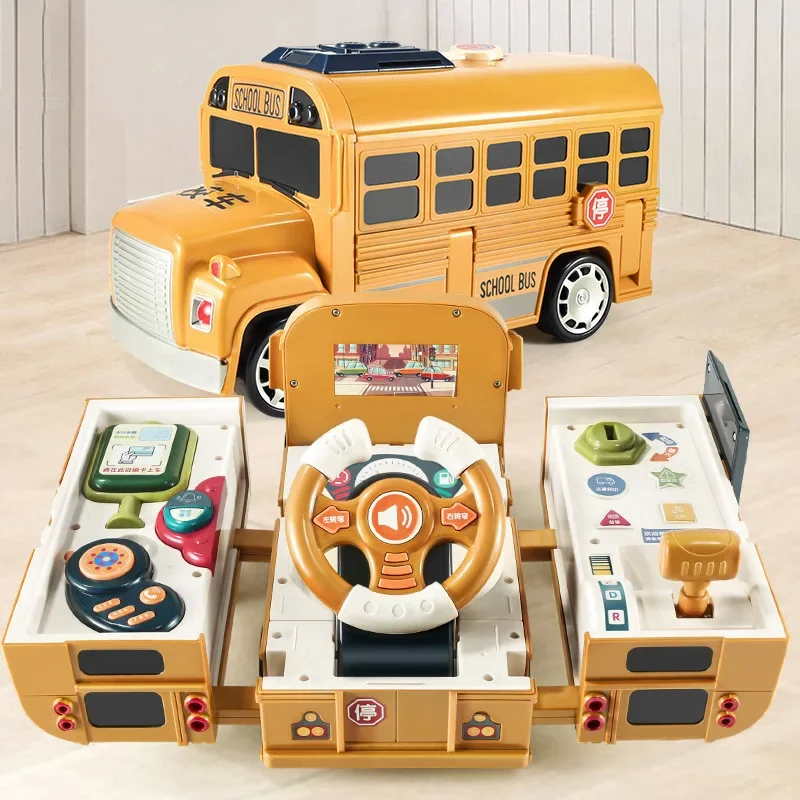 Children Steering Wheel Sound And Light Puzzle Toys Deformed Buses Multi Functional Simulation Toy For Early Kids Education Gift