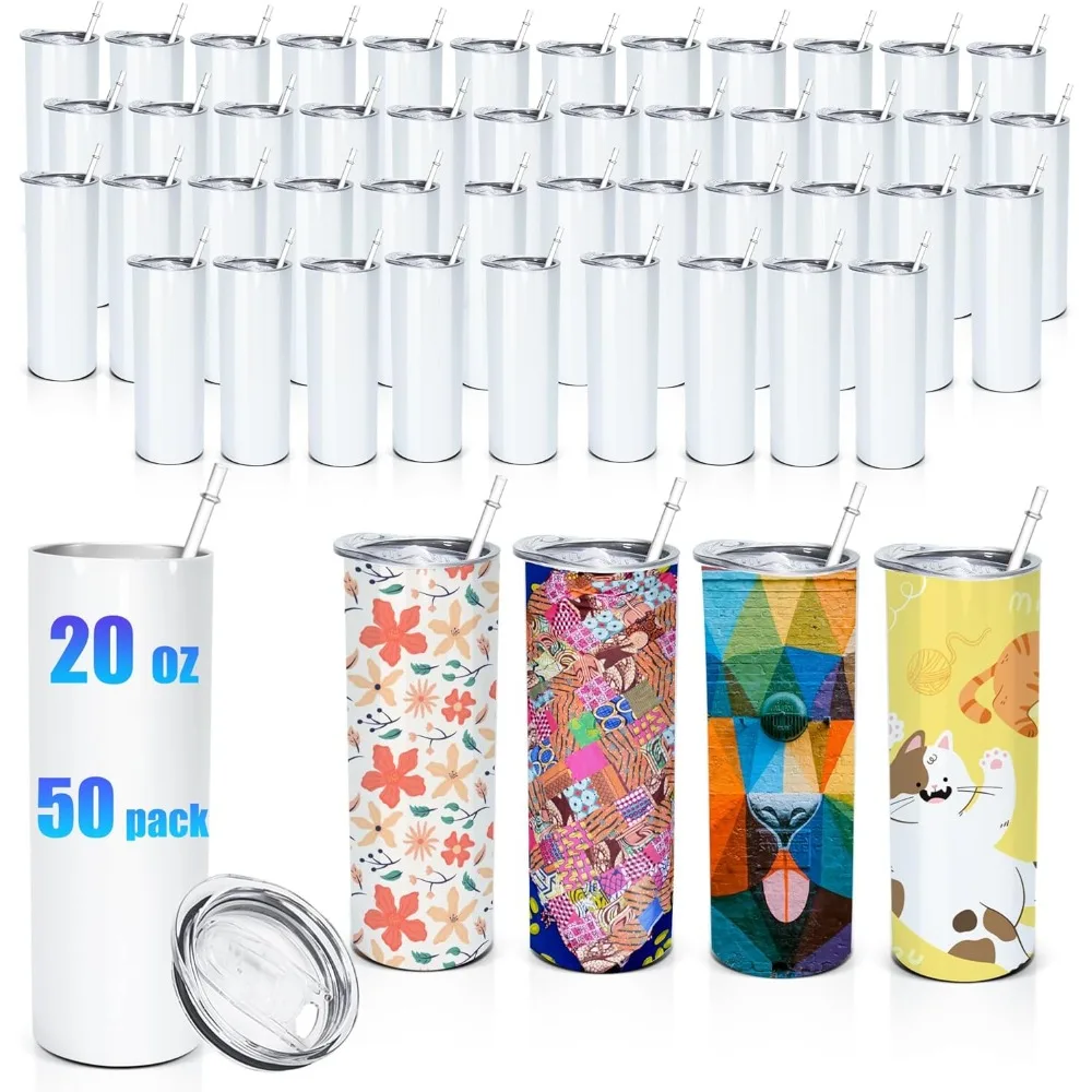 

Узкие стаканы с 50 штуками, 20 унций, готовые к сублимации и соломинкам для оптовой печати на заказ