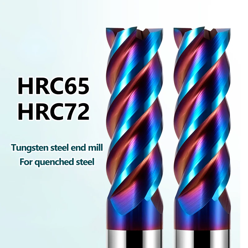 HRC65 HRC72 Carbide End Mill 4Flute Tungsten Steel 6 8 For Stainless steel Titanium Wood CNC Key Router Bit Machine Cutter Tools