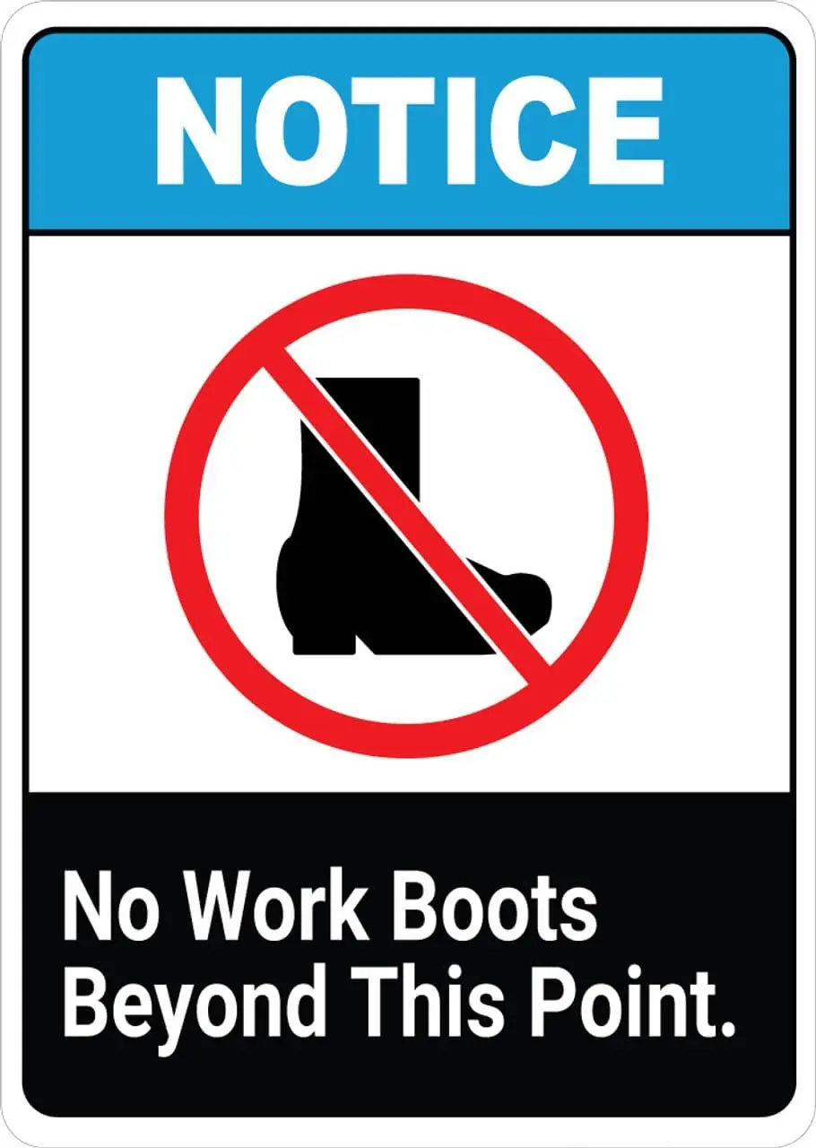 1p,Notice: No Work Boots Beyond This Point - Wall Sign Facility Signs Warning Caution Metal Tin Sign,  in