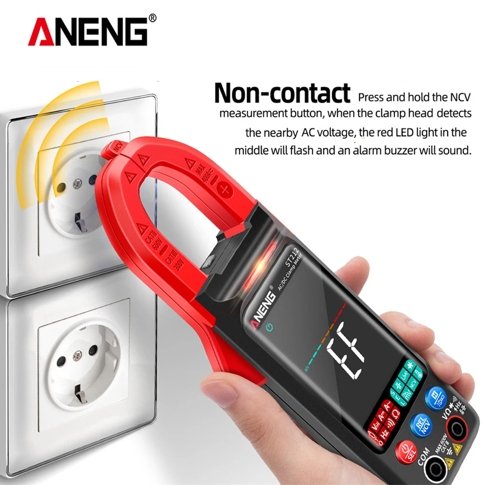 ANENG ST212 Digital Clamp Meter 6000 Counts DC/AC Current 400A Amp Multimeter Large Color Screen Voltage Tester Car Hz NCV Ohm