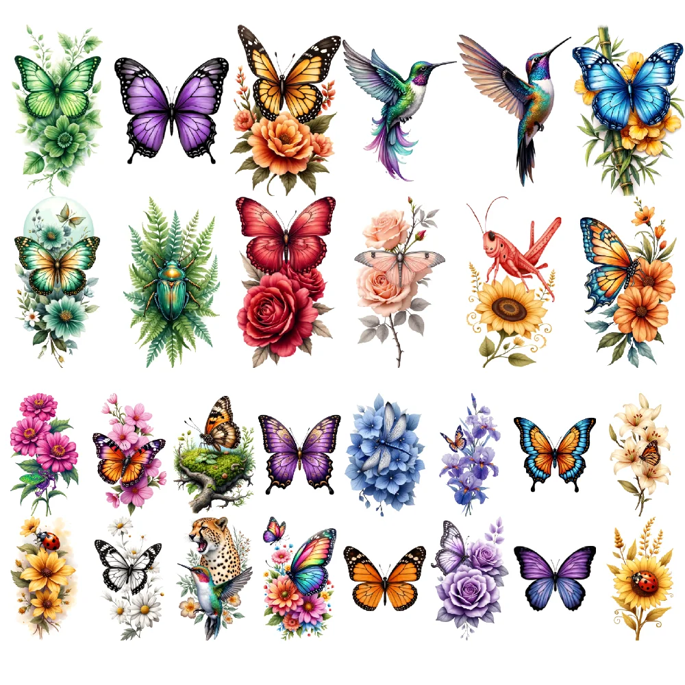 

28pcs Temporary Tattoo Colorful Dragonfly Ladybug Daisy For Back Shoulders Arms