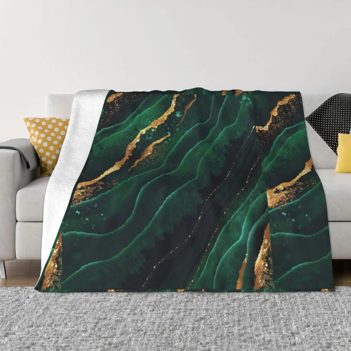 Dark green and gold streaks marble print Throw Blanket Beautiful Blankets Camping christmas gifts Dorm Room Essentials