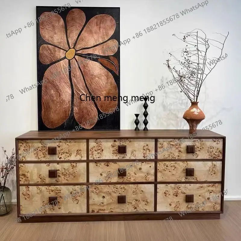 

Medieval style solid wood retro living room tree tumor pattern dining side cabinet creative home chest art combination