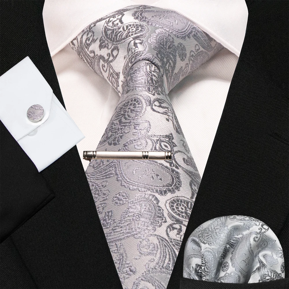 Blue Green Paisley Neck Ties For Men Luxury 8cm Wide Silk Wed Tie Pocket Square Cufflinks Tie Clips Set Christmas Gifts For Men