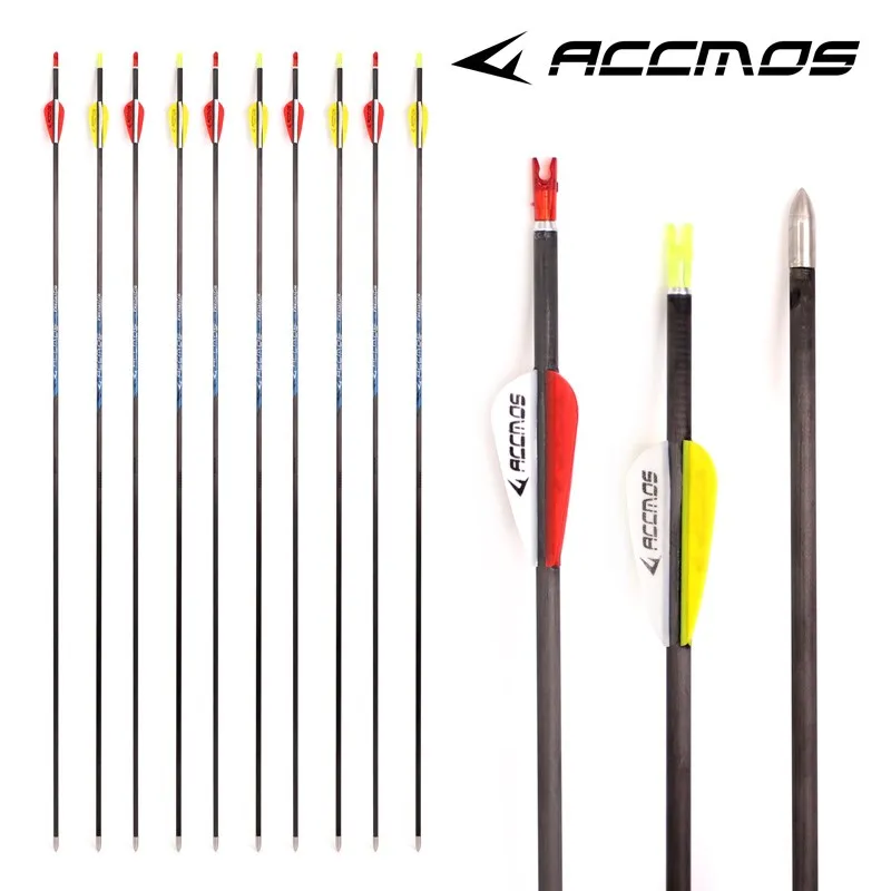 Pure Carbon Arrow for Recurve Bow or Compound Bow Shooting, Spine300, 350, 400, 500, 600, 700, 800, 900, 1000, ID4.2mm, 6-12 Pcs