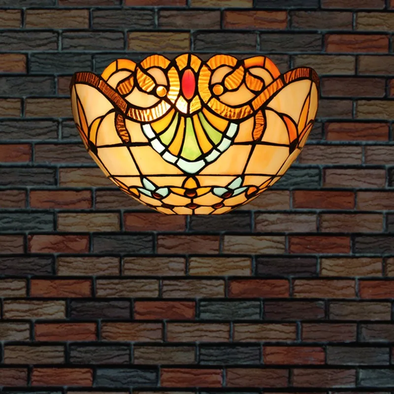 European Tiffany Colorful Glass Retro Wall Lamps for Bedroom Restaurant Cafe Bar Creative Balcony Staircase Hallway LED Sconces