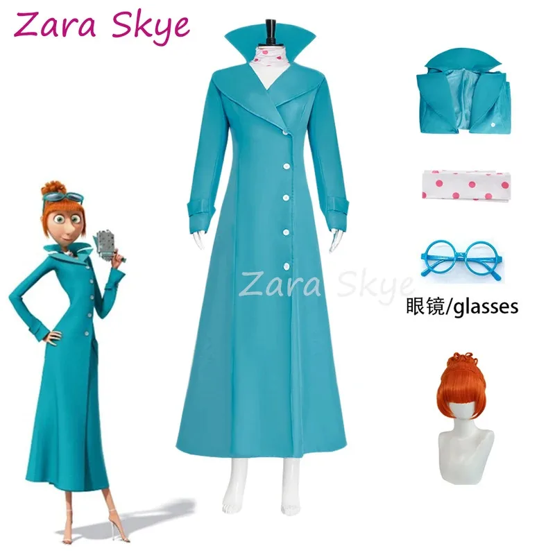 Despicable Me cosplay Anime costumes Lucy Wilde woman Cos eyeglass wig Gru Wife Dress-Up Party Halloween Carnival Roleplay Suit