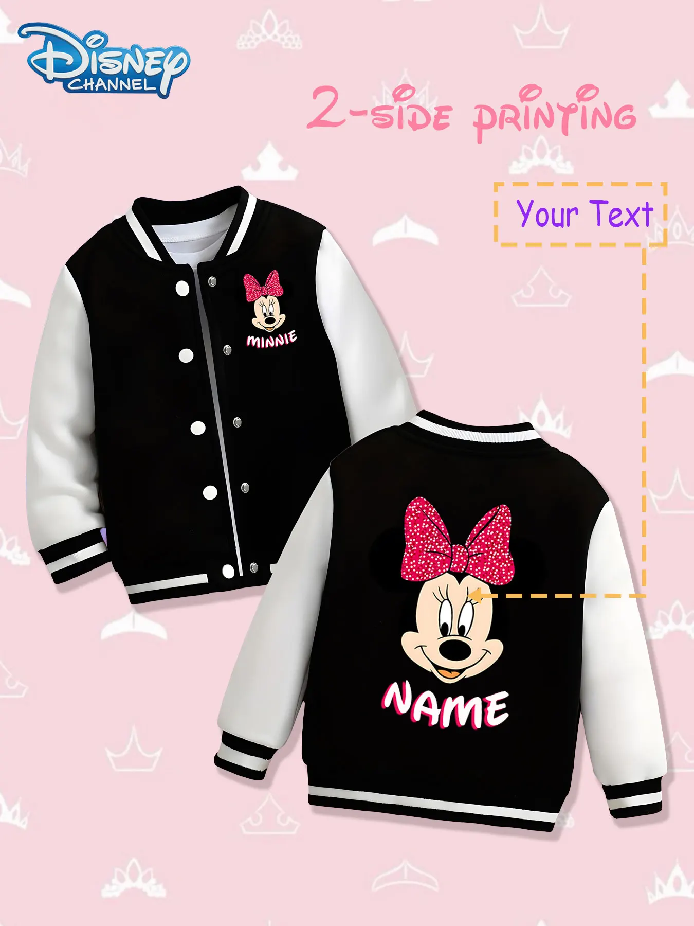 

MINISO Disney Classic Minnie Girls Baseball Jacket - Double-sided classic print, warm and cute in autumn and winter, suitable fo