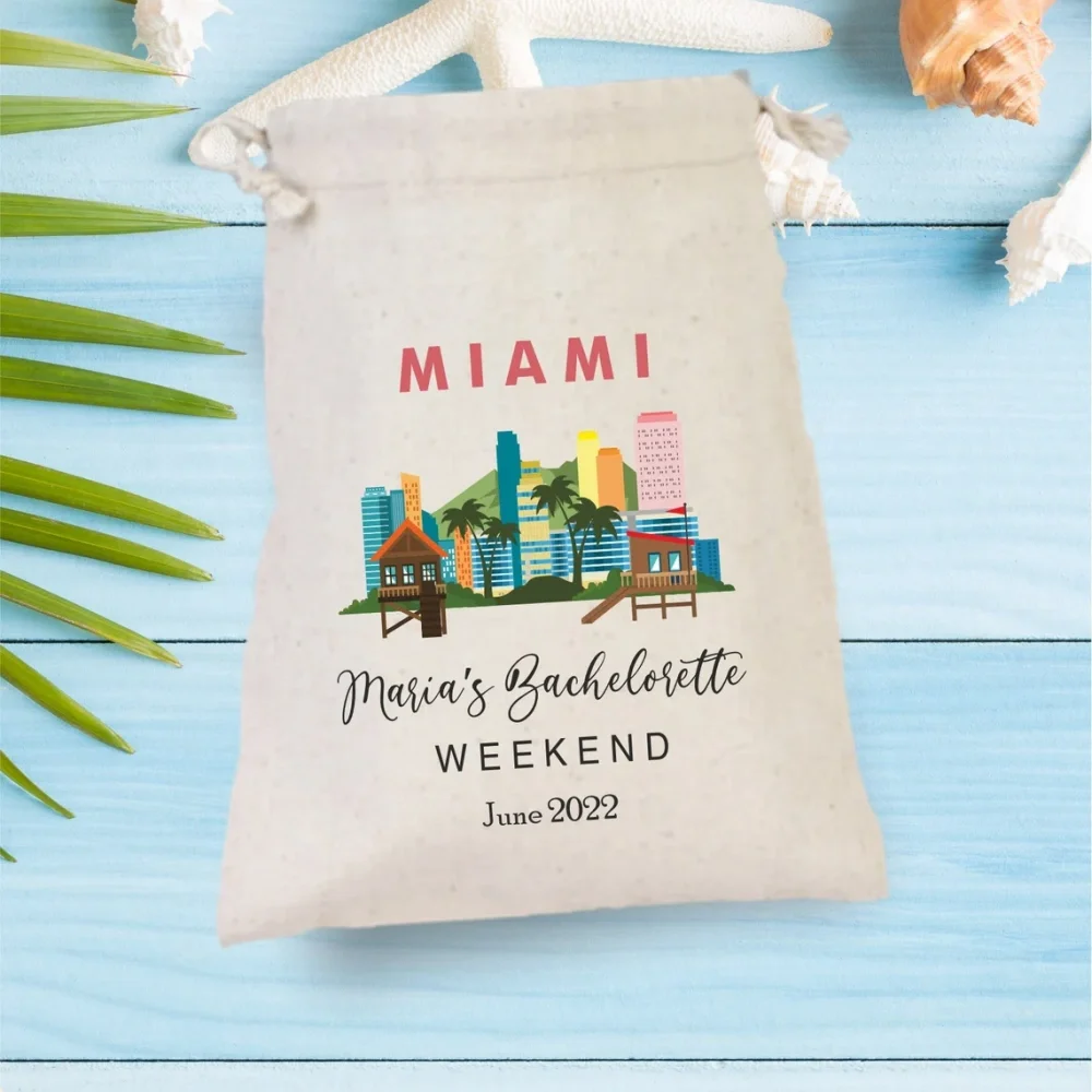 20 Miami Beach Bachelorette Party Hangover Kit,Miami Beach Party Drawstring Mini Favor Bags,Wedding Party Favor,Oh Shit Kit Bag