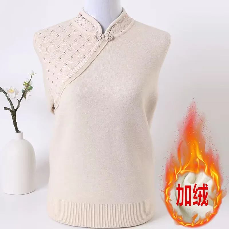 

Утепленный пуловер для мамы, осенне-зимний женский вязаный джемпер большого размера 5XL, женский вязаный свитер среднего возраста с воротником-стойкой