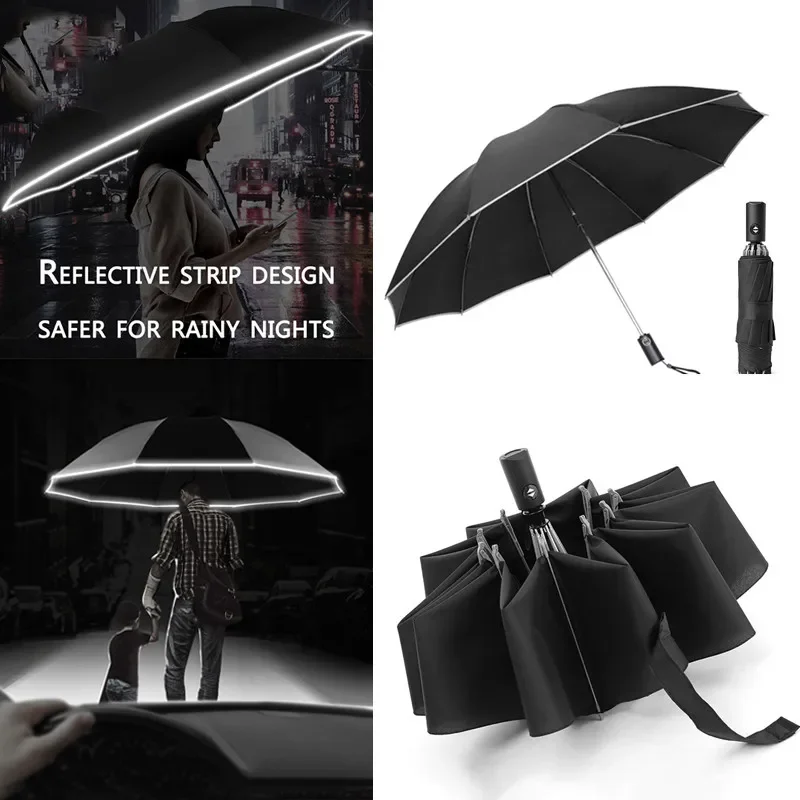 LED Flashlight Reflective Stripe Reverse Umbrella Large Heat Insulation Parasol