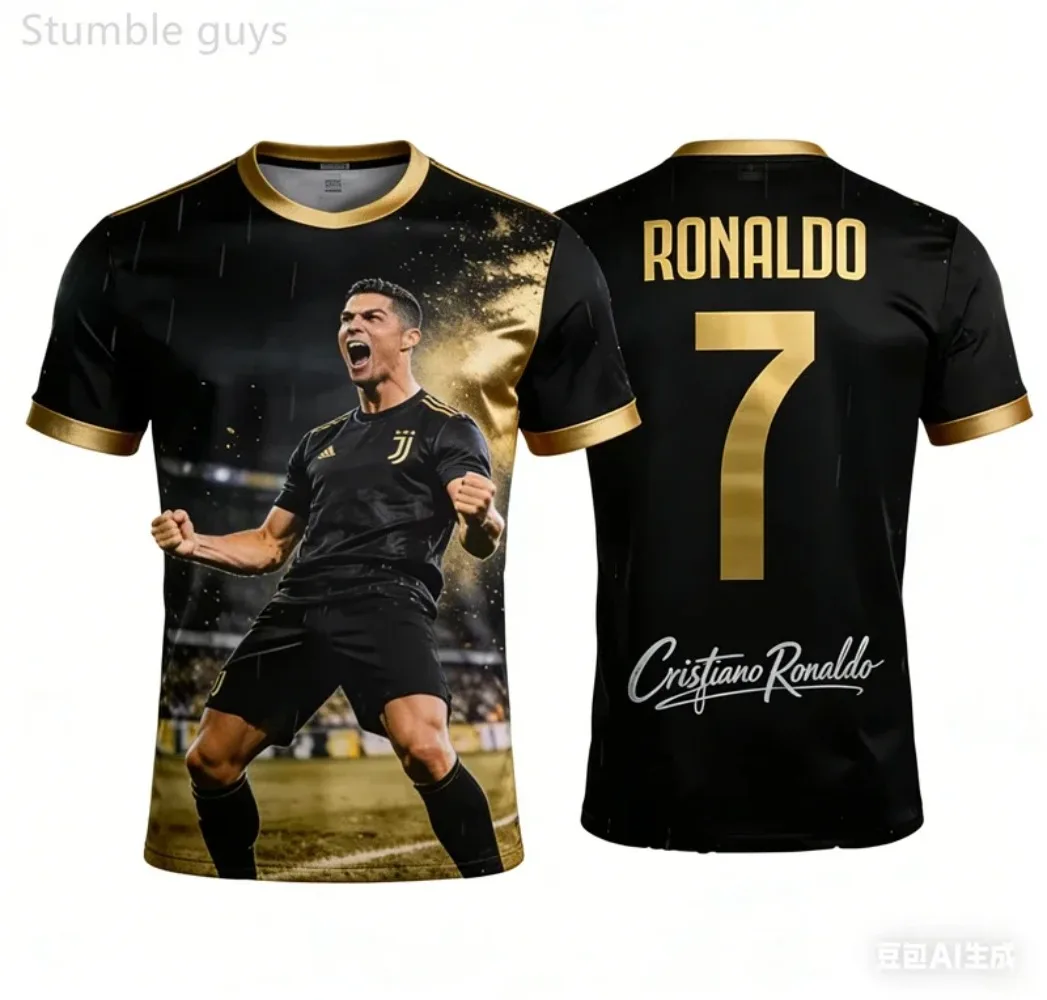 Men's Ronaldo 3D Print T-Shirt for Kids' Clothing  Quick-Drying and Breathable Outdoor Summer Street Sports Football Short Shirt