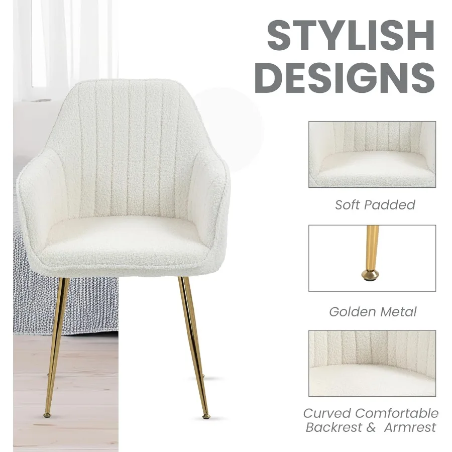 Набор из 4-х современных стульев Teddy Velvet с золотыми металлическими ножками, пушистые стулья с акцентом из шерпы для кухни Crea