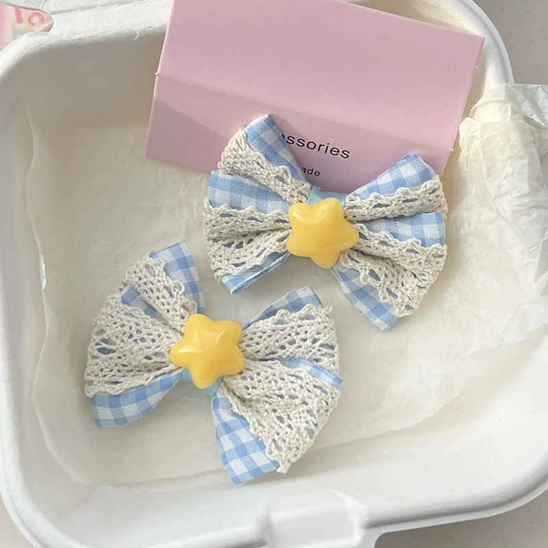 Sweet Lace Bowknot Star Hair Clip For Women Girls Cute Princess Hair Accessories Cartoon Fashion Side Clip Headwear Gifts