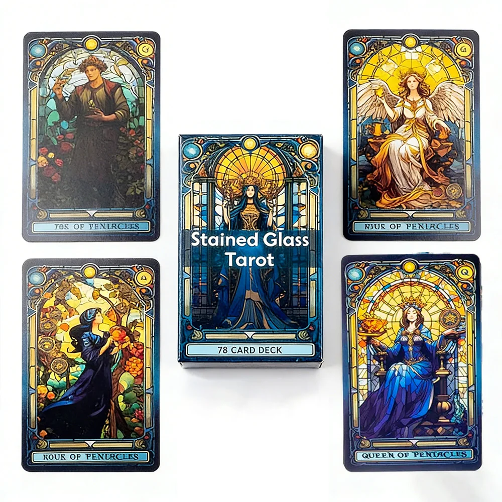 

Stained Glass Tarot Deck 78 Cards - Cathedral Window Style Gothic Art Divination cards, Professional Future Telling Oracle Cards