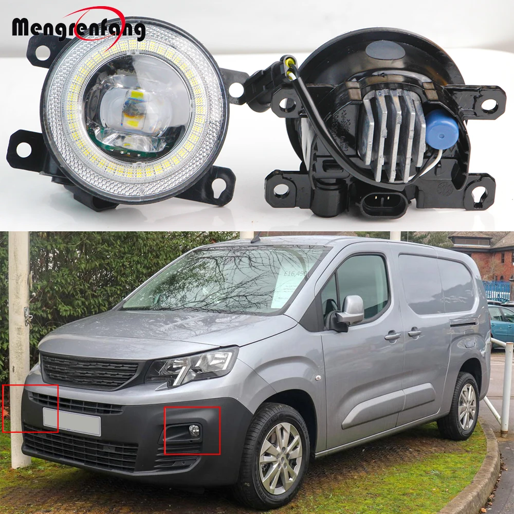 2IN1 Design 30W 8000LM Car Front LED Fog Light Angel Eye Daytime Running Lamp DRL H11 For Peugeot Partner Box MPV (K9) 2012-2023