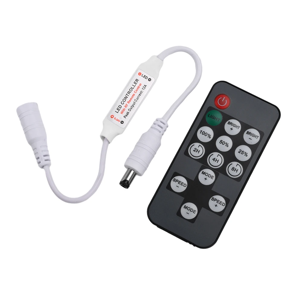 5-12V 14Keys Monochrome LED Strip Controller DC Head RF Remote Control Timing Flow Light Strip Controller LED Dimming Controller