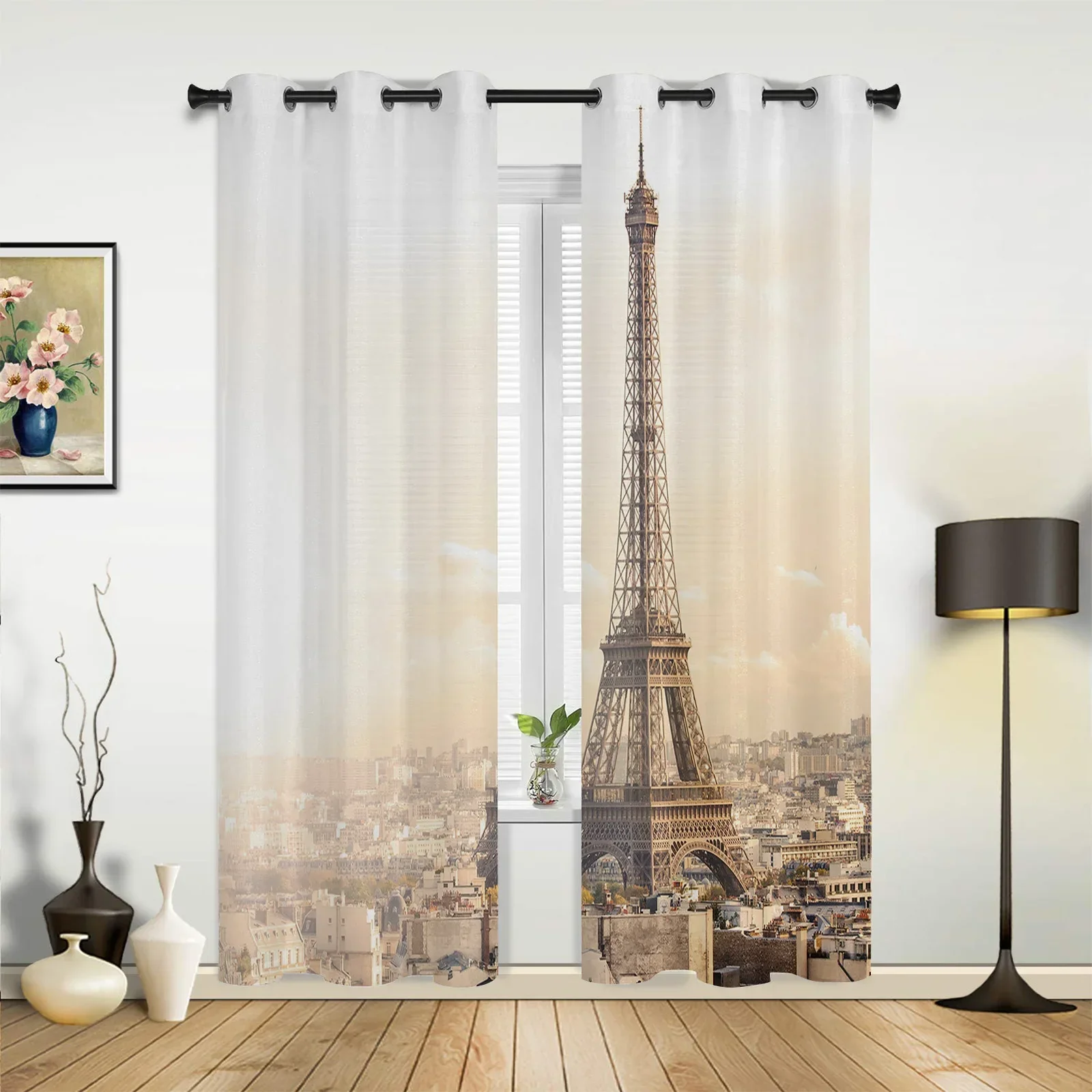 Eiffel Tower Building City Window Curtains Home Decoration Living Room Curtains Kid's Room Drapes Cortinas For Kitchen Bedroom