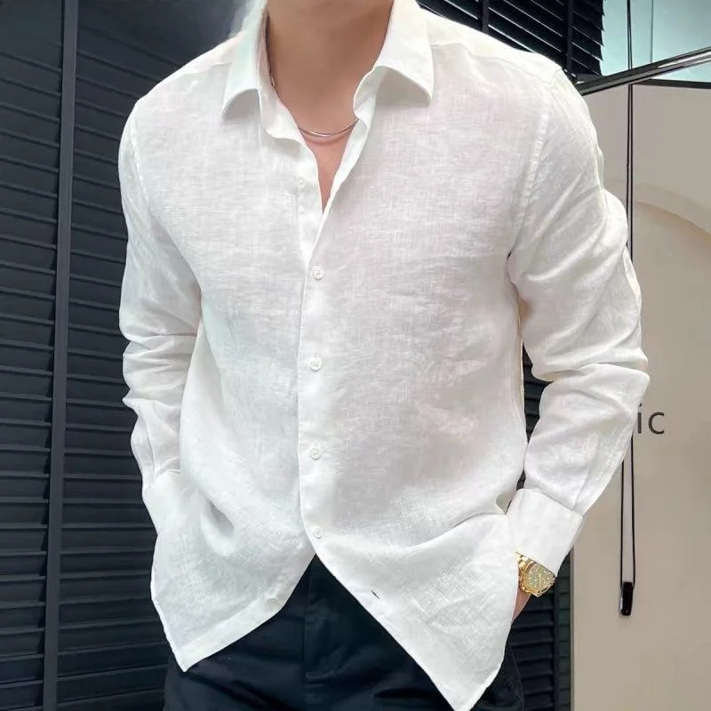 

Новый весенне-летний мужской свободный крой Long Sve, льняной солнцезащитный однотонный универсальный повседневный белый топ irt