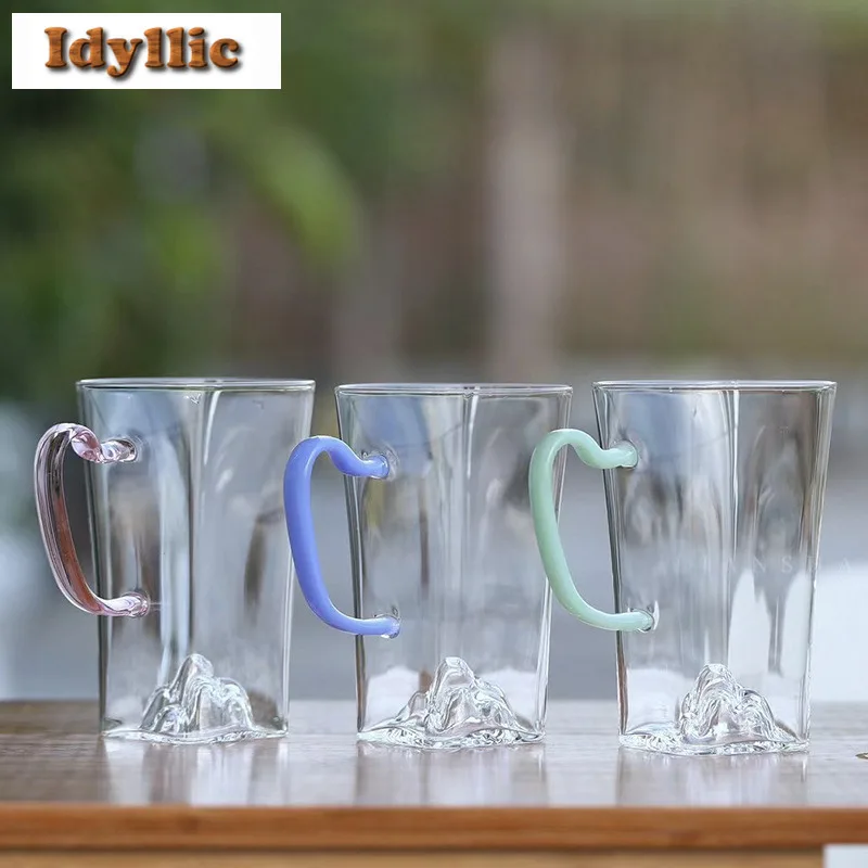 

300ml View Mountain Glass Coffee Mug Latte Cereal Mug Afternoon Tea Mug Personal Office Water Cup Tea Services Decoration Craft