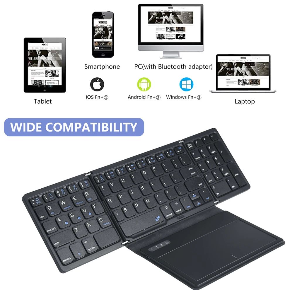 JOMAA Foldable Bluetooth Mobile Phone Keyboard Folding Portable Wireless Keyboard with touchpad Keyboard for Smartphone