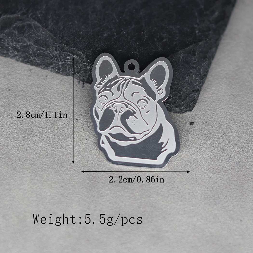 2pcs Depressed French Bulldog Pendant Stainless Steel Charms Lucky Amulets Punk Necklace Keychain Jewelry Making diy Accessories