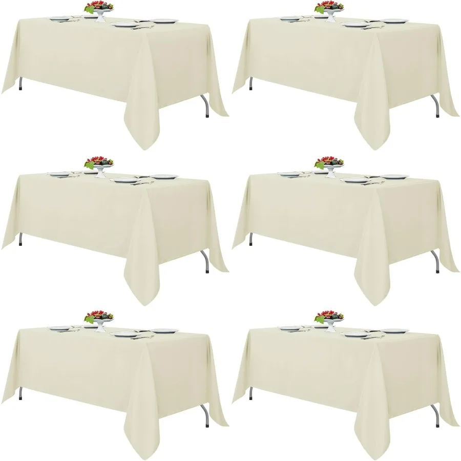 

Ivory Tablecloths for 6-8 Foot Tables, 6 Pack - 70 x 120 Inches - Reusable and Washable Table Clothes, Polyester Fabric Table Co