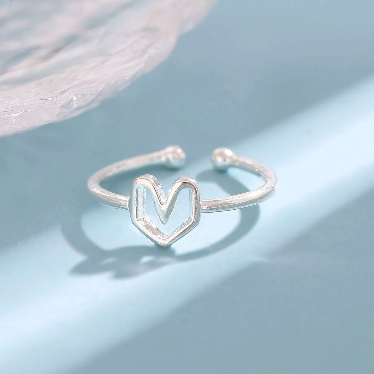 جديد بسيط الحب مجوهرات الأزياء 925 فضة شعبية الجوف الحلو على شكل قلب المرأة رائعة افتتاح خواتم R227