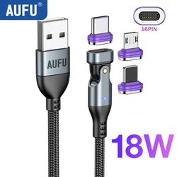 AUFU 마그네틱 USB 충전 케이블, 고속 C 타입 마이크로 USB 전화 케이블 자석 충전기, 아이폰 샤오미 휴대폰 와이어용 마이크로 USB, 3A