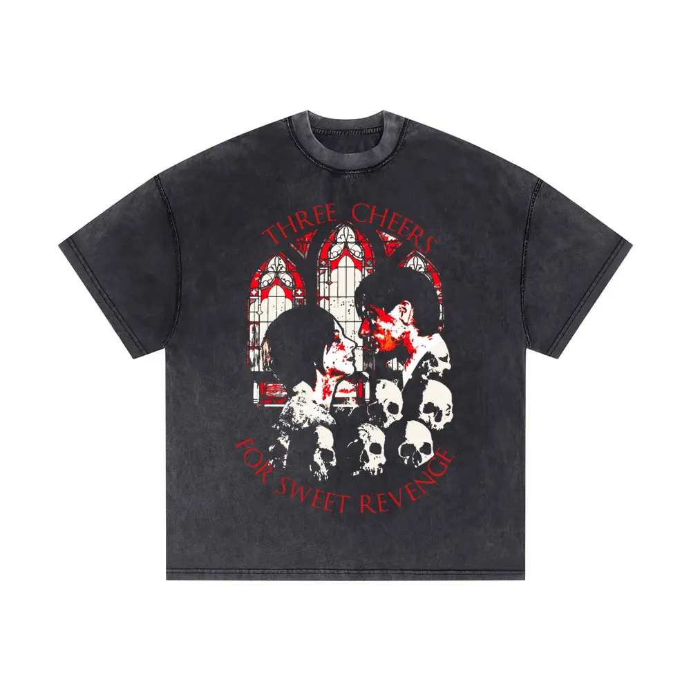 

Washed Vintage Rock Band My Chemical Romance Three Cheers for Sweet Revenge T Shirt Men Women Oversized Punk Emo Black T-shirt