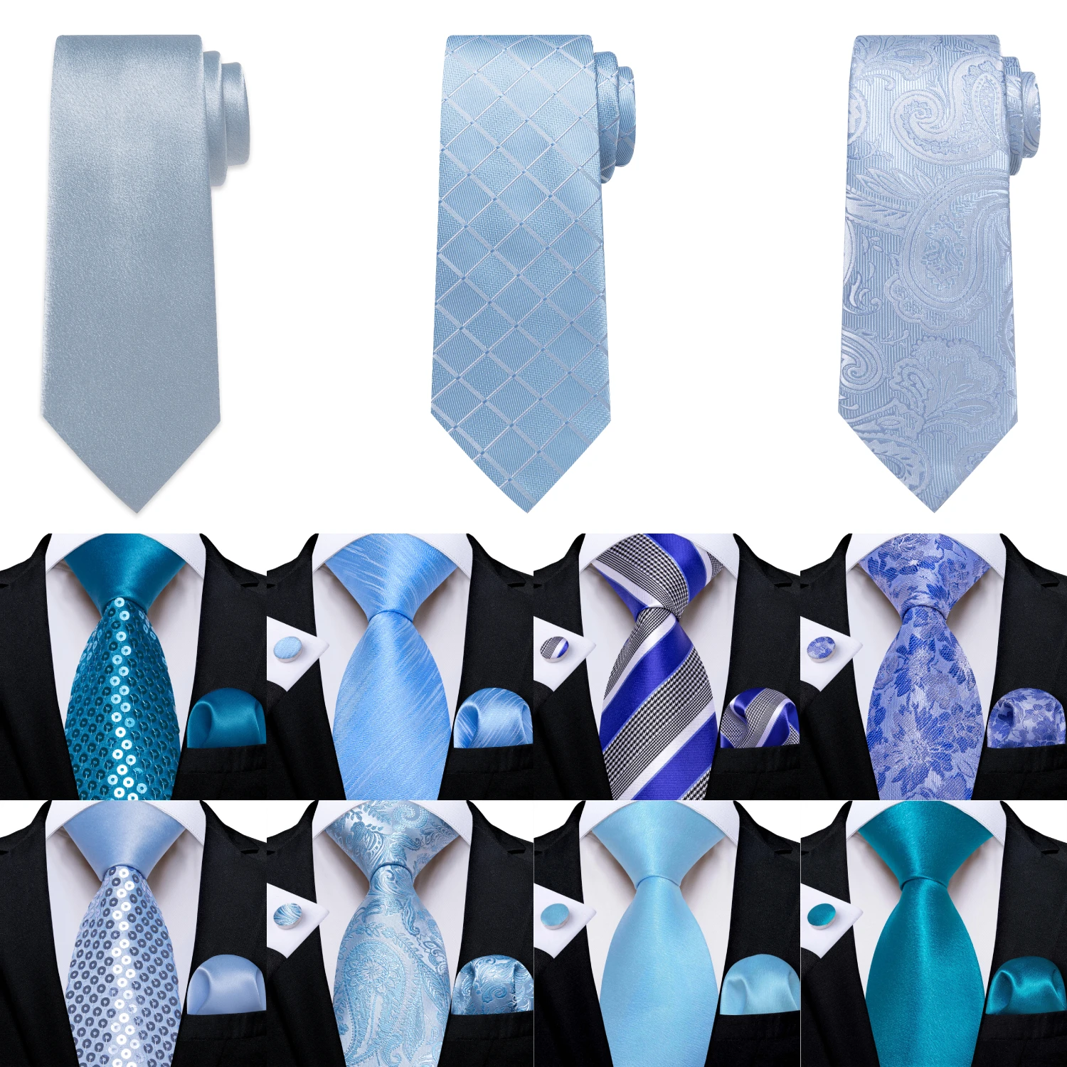 كامبريدج العلاقات الزرقاء للرجال مخطط بيزلي الأزهار حفل زفاف ربطة العنق الرسمية منديل أزرار أكمام هدية دروبشيب