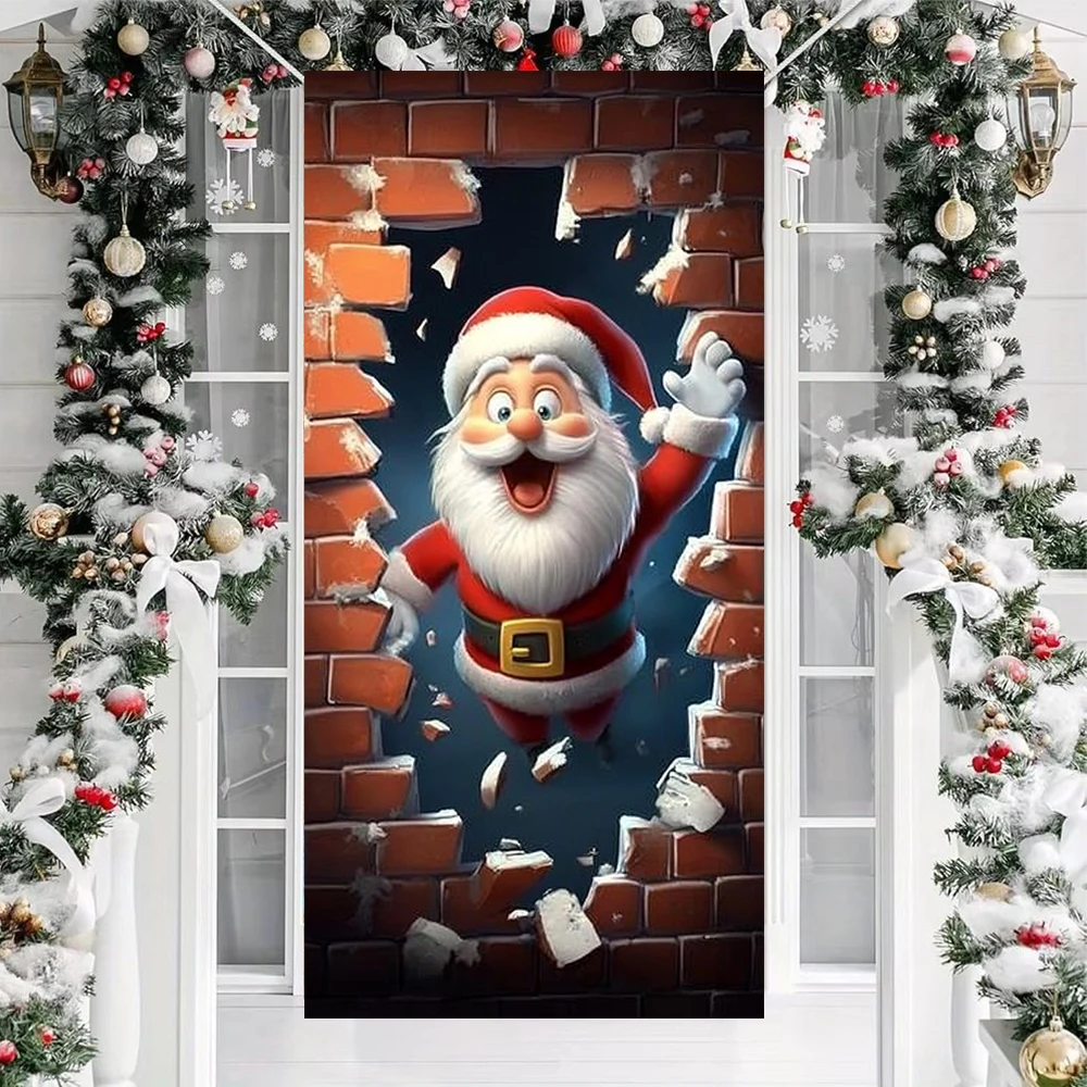 Creative Santa Claus Breaking The Wall Linings For Christmas Doors Indoor Outdoor Porch Garden Large Decoration 2025 Xmas Banner