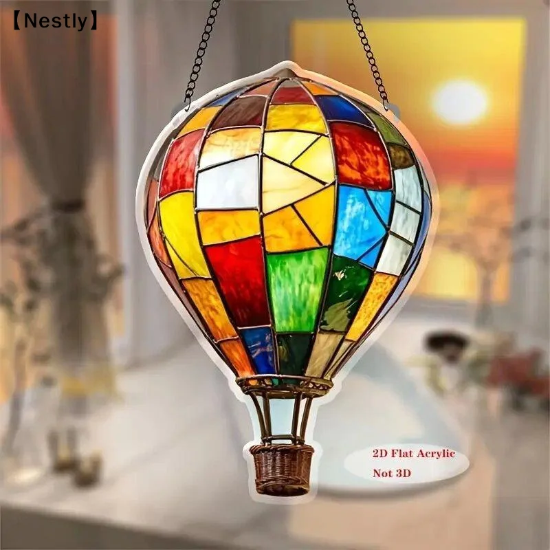 1pc 2D Acrylic Hot Air Balloon Light-Collecting Device Flower Window Pendant Garden Home Decoration〔Nest〕