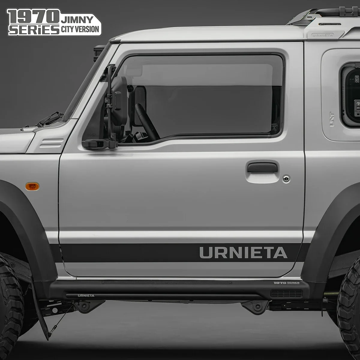 New style Urnieta-1970 Side Skirt Kit, Lightweight One-Piece Side Skirts With Split Grille & Metal Emblem For Suzuki Jimny JB74