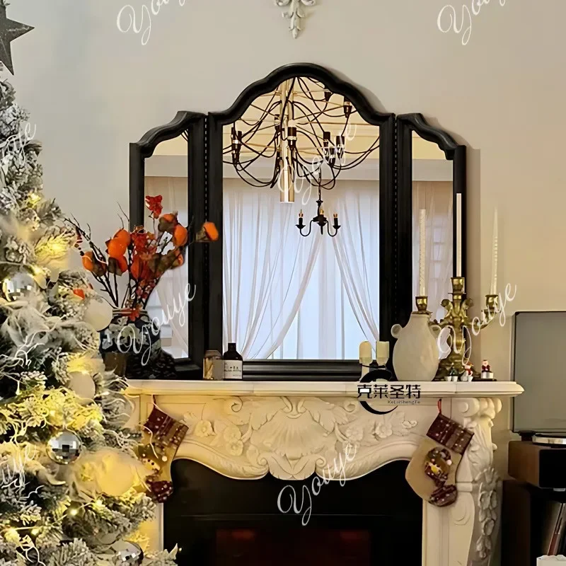 N63 French vintage trifold mirror bathroom mirror wall mounted bathroom folding bedroom dresser vintage three-sided mirror