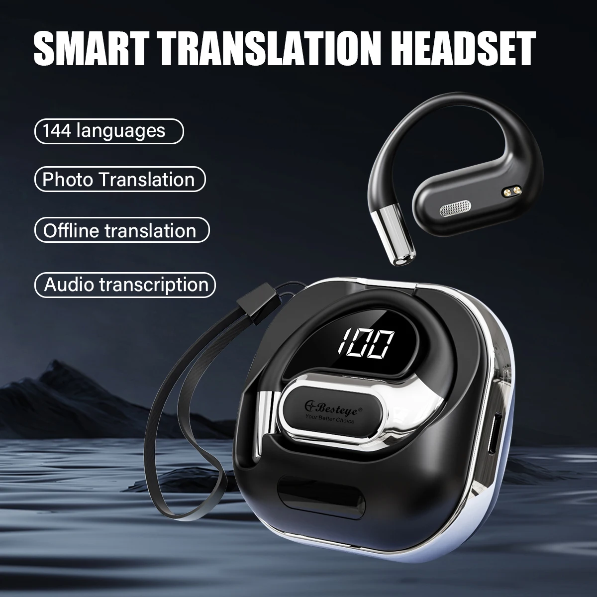 Smart Bluetooth AI Translator Earphone Instant Two-Way Voice 144 Languages Device for Business Travel Online Feature BT Included