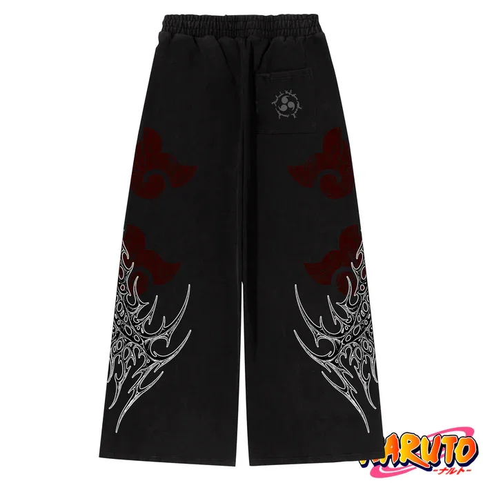 Anime Cloud Print Wide Leg Pants Men Women Streetwear Harajuku Loose Trousers with Wing Pattern Elastic Waist Casual Bottoms