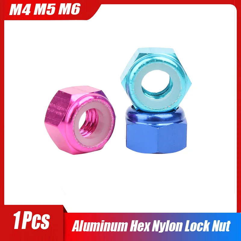 

5Pcs M4 M5 M6 Anodized Multi-Color Colourful Aluminum Hex Nylon Lock Nut Lock Self locking Back Nylon Ring Color Screws
