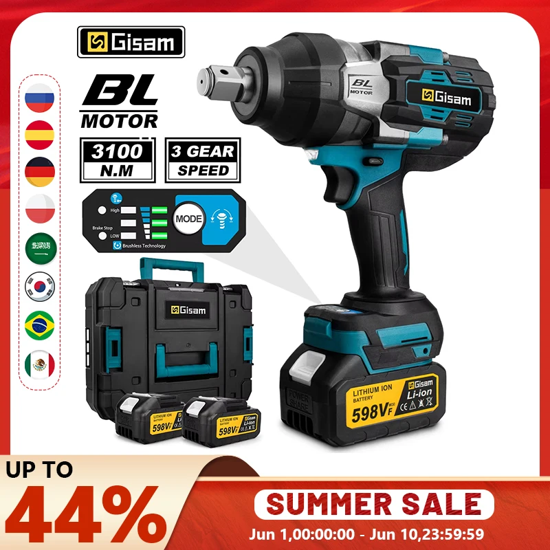 Gismis 3100N.M clé à chocs électrique sans brosse à couple élevé 3/4 pouces clé électrique sans fil outils pour Makita 18V batterie broche