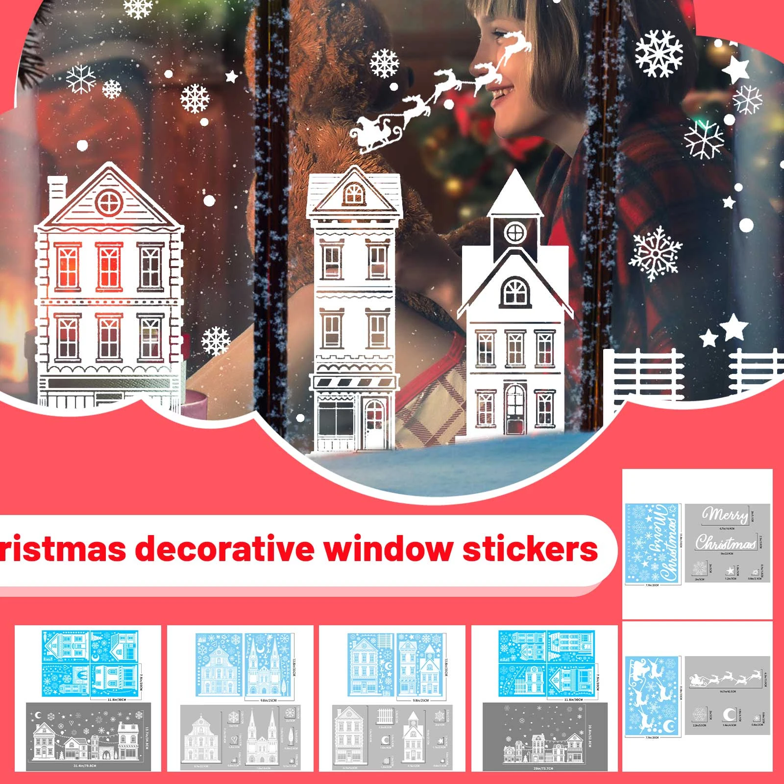 Weihnachten Fensteraufkleber PVC Statischer Aufkleber Elch Schneeflocke Weihnachtsbaum Glasfensterfolie für Einkaufszentrum Heimdekoration Aufkleber