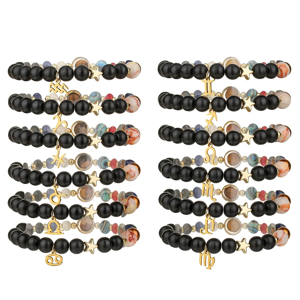 12 Constellation Zodiac Signs Beads Couples Bracelet Natural  Stone Elastic Charm Bracelets for Women Men Birthday Gift