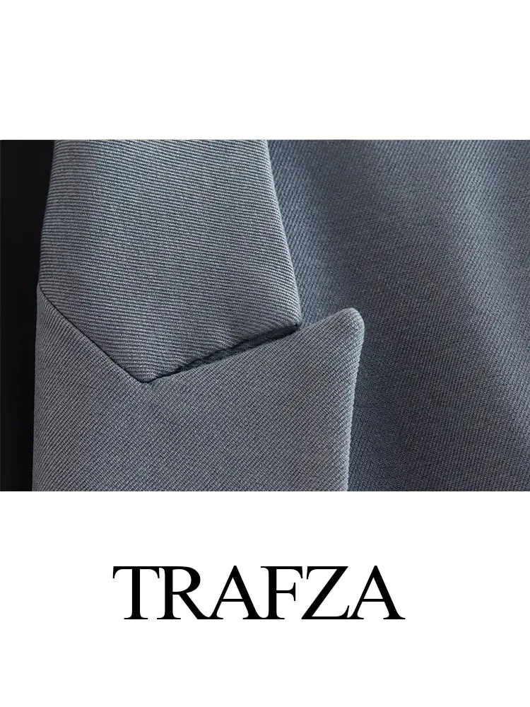 TRAFZA 2024 Women Elegant Solid Commuter With Pockets Long Sleeves Lapel Loose Top Female Chic Casual Retro Versatile Coats TRAF