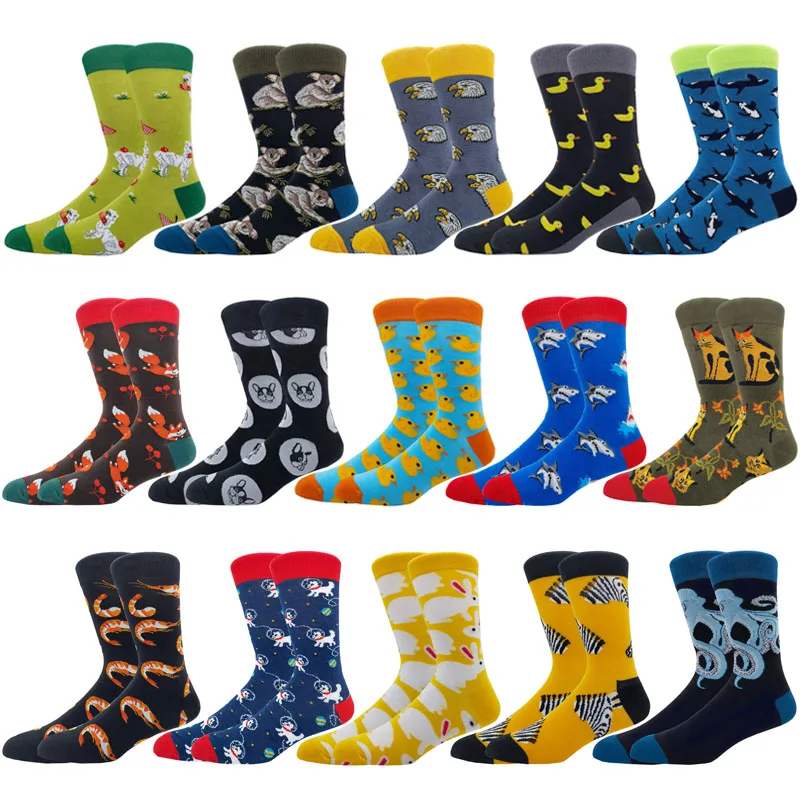 Quality Mens Socks Combed Cotton colorful Happy Funny animal Sock Autumn Winter Warm Casual long Men Hip Hop Sock