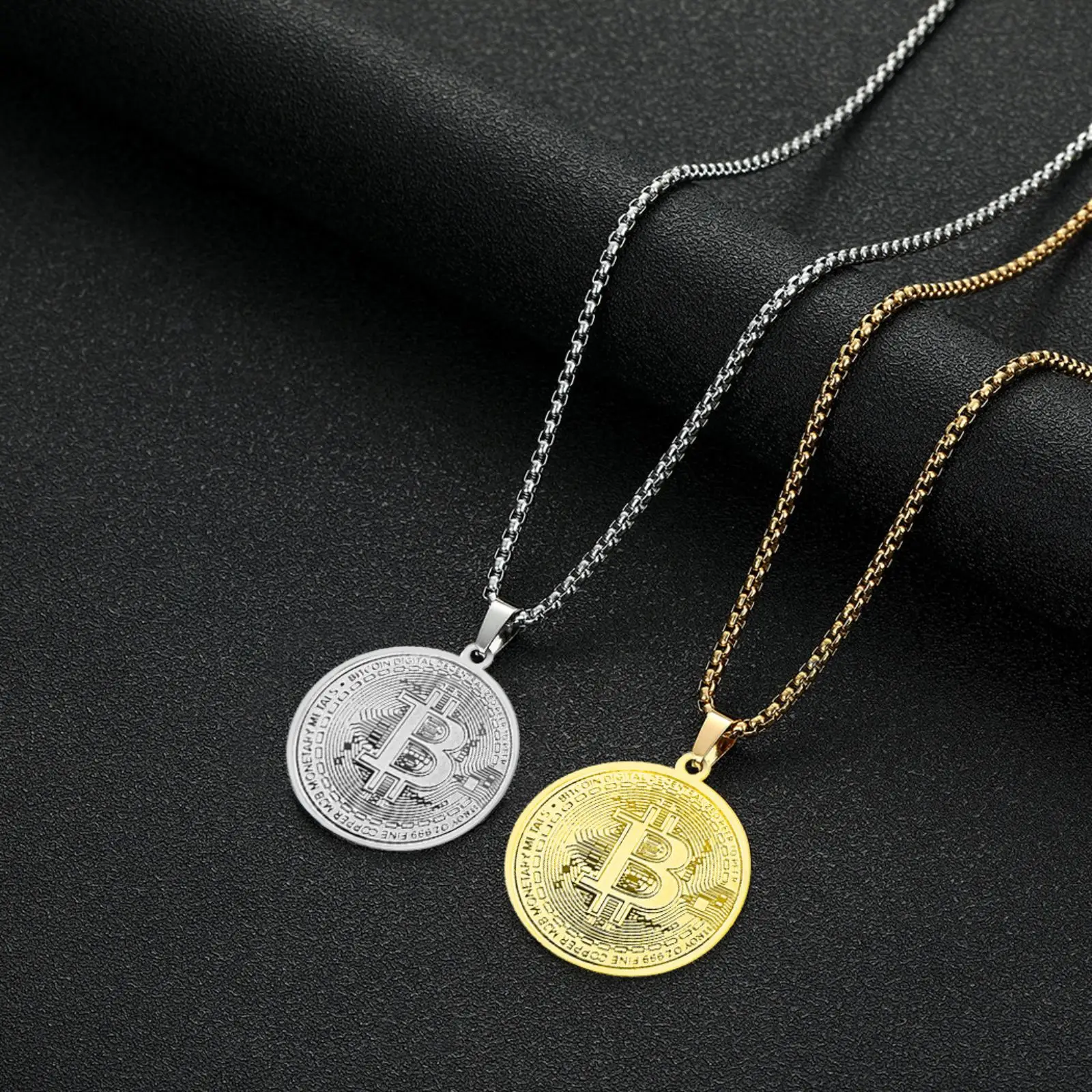 Bitcoin-Münzanhänger Halskette aus Edelstahl, Runde Medaille, Modisches Souvenir-Schmuckstück, Geschenk für Männer und Frauen – Detail 6