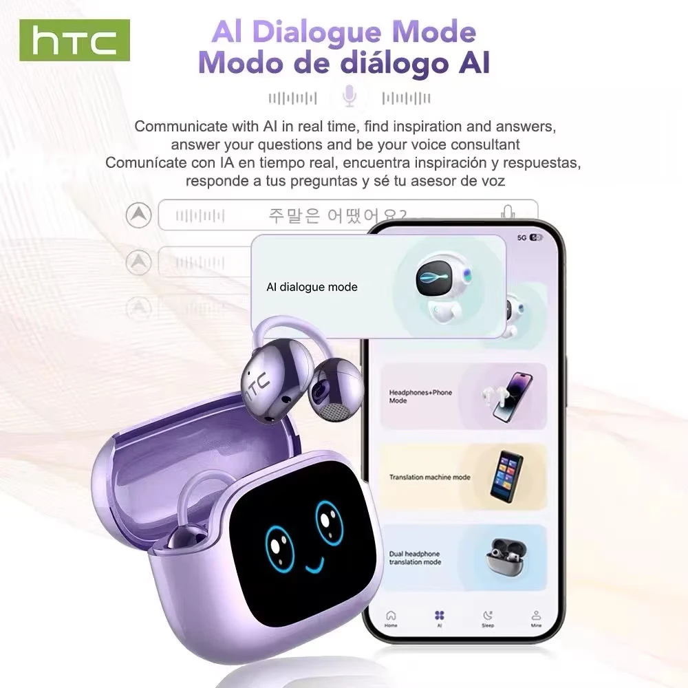 Htc Ne32 بلوتوث V6.0 الأذن كليب سماعات Ai المترجم سماعات الأذن Ows Lcd شاشة تعمل باللمس سماعات لاسلكية الحد من الضوضاء دعوة