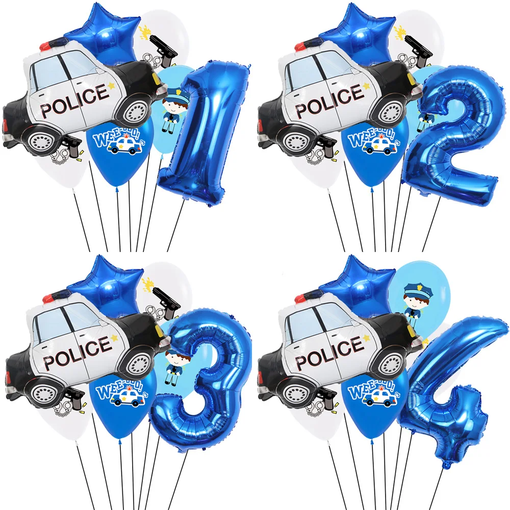 1 Set Police Car Birthday Balloons Giant Car Police Foil Balloon Number Balloon Kids 1-9th Birthday Police Themed Party Decors